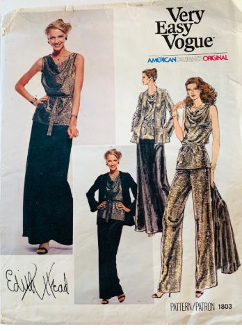 70s Cowl Neck Top Loose Pants Evening Pantsuit Cocktail Loungewear Pant Suit Maxi Skirt Sleeveless Blouse Designer Edith Head Petite Vintage Sewing Pattern Vogue 1803 B32