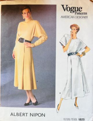80s Dolman Sleeve Princess Seam Bias Collar Midi Dress w/ Sleeve Options Albert Nipon American Designer Petite Vintage Sewing Pattern Vogue  1825 8 10 12