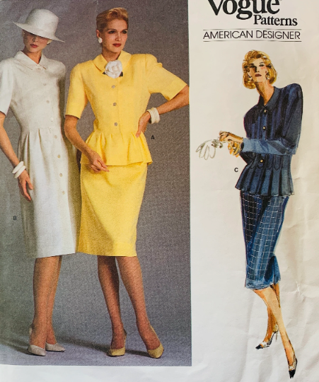 80s does 40s Nipped Waist Peplum Suit Fitted Dress & Jacket Designer Albert Nipon Vintage Sewing Pattern Vogue 1862 B36