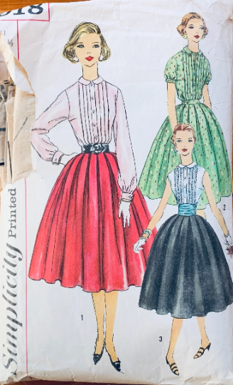 50s Pintuck Blouse Top & Cummerbund Skirt Petite Vintage Sewing Pattern Simplicity 1918 B31