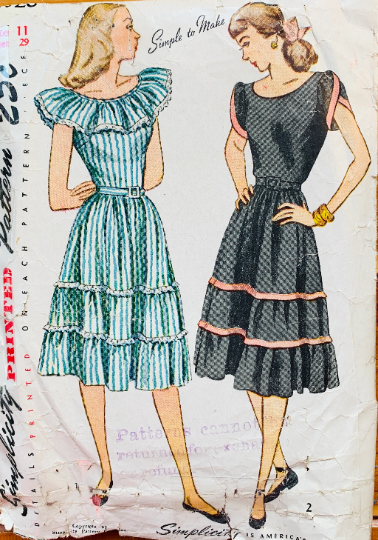 40s Womens Summer Peasant Dress Sleeveless Tiered Skirt Dresses Petite Easy Sewing Pattern Simplicity 1926 B29