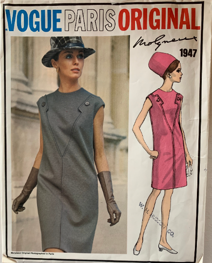 60s Vintage Geometric Sleeveless Shift Dress Molyneux Designer Vogue Paris Original Vintage Sewing Pattern Vogue 1947 B34