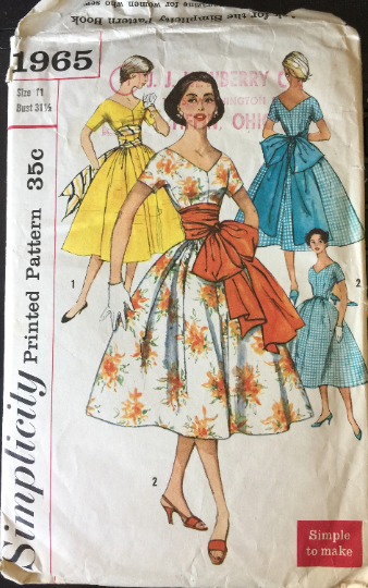 50s Fit N Flare Cocktail Party Dress w/ Cummerbund Sash Formal Prom Petite Sewing Pattern Simplicity 1965 B31
