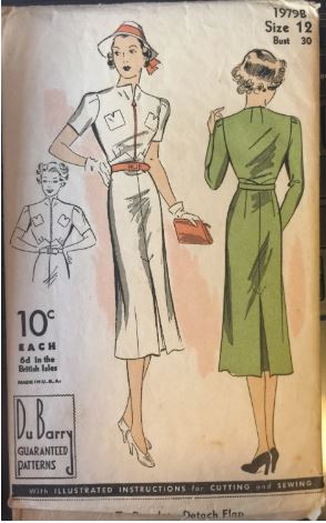 Vintage 30s Collarless Geometric Seam Zip Front Front Art Deco Thin Man Myrna Loy Day Dress Petite Vintage Sewing Pattern 1979 Dubarry B30