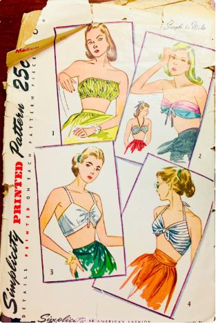 50s Pinup Tops Bra Top Rockabilly PIn Up Bandeau Halter Top Wounded Bird Vintage Sewing Pattern Simplieity 2026 Medium 34 36