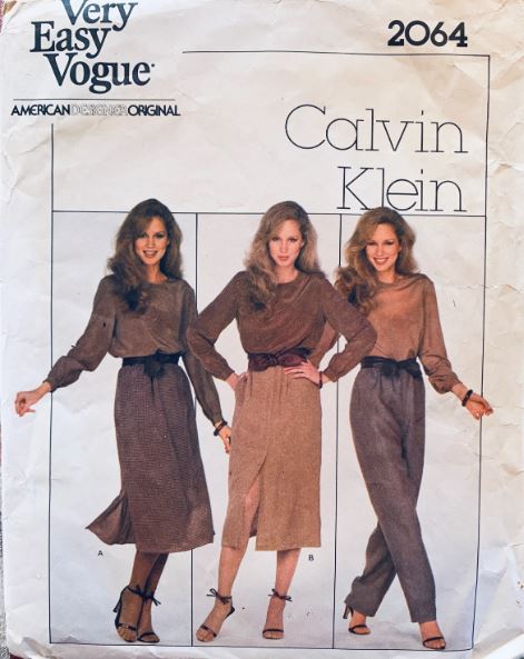 80s Womens Straight Skirt Straight Leg Dress Pants Calvin Klein Designer Vintage Sewing Pattern Vogue 2064 W28