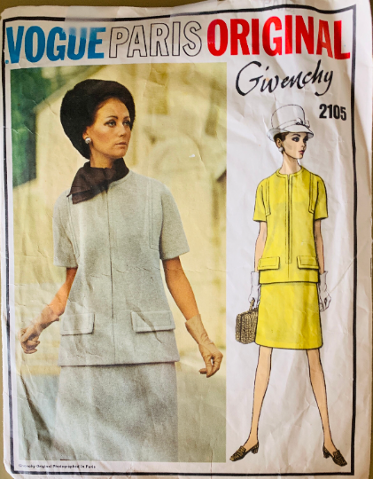 60s Mod 2 Piece Drop Waist Dress w/ Geometric Seams Designer Givenchy Vogue Paris Original 2105 B36