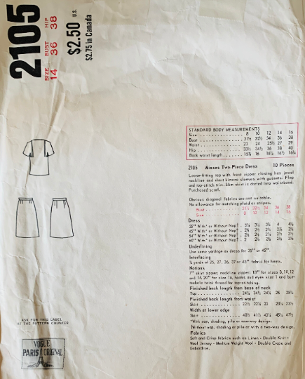 60s Mod 2 Piece Drop Waist Dress w/ Geometric Seams Designer Givenchy Vogue Paris Original 2105 B36