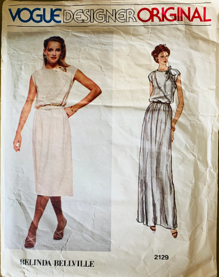 70s Cap Sleeve Blouson Evening Dress Casual Day Designer Dress Belinda Bellville Vintage Sewing Pattern Vogue 2129 B34