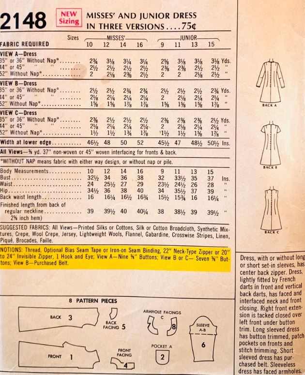 60s Classic A Line Shift Dress w/ Pockets 3 Versions Sleeveless Short Sleeve Button Interest EASY Vintage Sewing Pattern McCalls 2148 B33