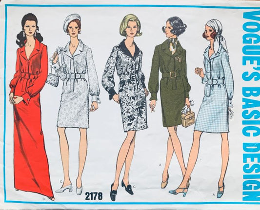 60s Womens Coat Dress Shirtwaist Dresses in 2 Lengths Maxi Evening Gown Wounded Bird Vintage Petite  Sewing Pattern Vogue 2173 B32