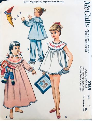 Girls Kids Ruffled Two Piece Pajamas Summer Pajama Set Long Winter PJs Nightgown Sleepwear Vintage Sewing Pattern Wounded Bird McCalls 2189 Size 8