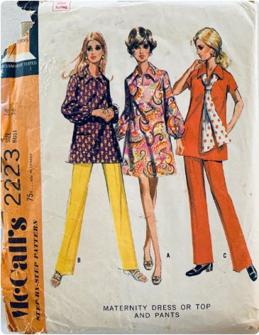 70s Maternity Clothing Mini Dress Top & Straight Leg Pants Clothes Vintage Sewing Pattern McCalls 2223 B36