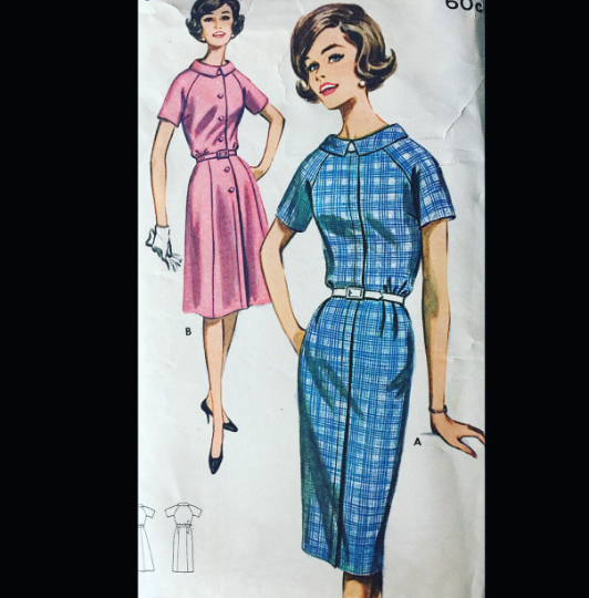 60s Fitted Sheath Wiggle Dress Roll Collar Shirtwaist Short Sleeve Shirtwaist Day Dress Plus Size Vintage Sewing Pattern Butterick 2283 B40
