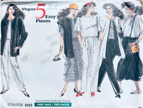 80s Misses Wardrobe Dirndl Skirt Duster Pullover Top Tapered Pants Midi Skirts Easy Vintage Sewing Pattern Vogue 2292 L XL