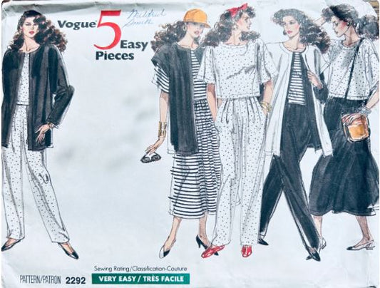 80s Misses Wardrobe Dirndl Skirt Duster Pullover Top Tapered Pants Midi Skirts Easy Vintage Sewing Pattern Vogue 2292 L XL
