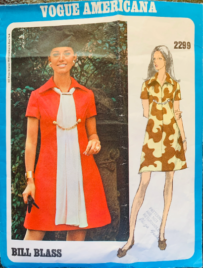 60s A Line Mod Colorblock Dress Bill Blass Designer Vintage Sewing Pattern Vogue Americana 2299 B36