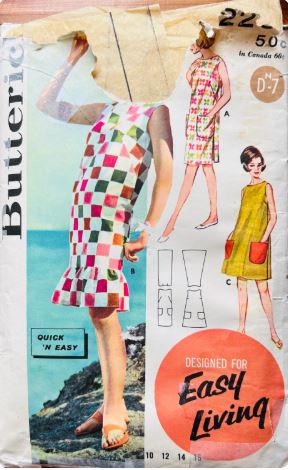 60s Sleeveless A Line Summer Shift Dress w/ Pockets & Ruffle Hem Option EASY Petite Vintage Sewing Pattern Butterick 2288 B32