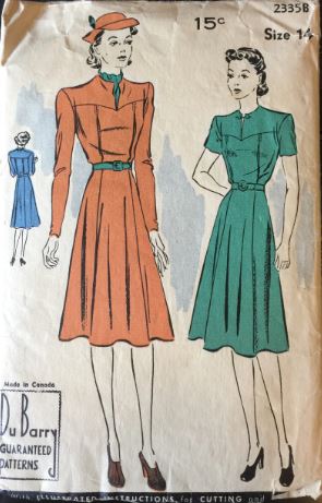 30s Shirtwaist Yoked Bodice Gored Skirt Slit Neckline Frock Dress Vintage Sewing Pattern Dubarry 2335 B32
