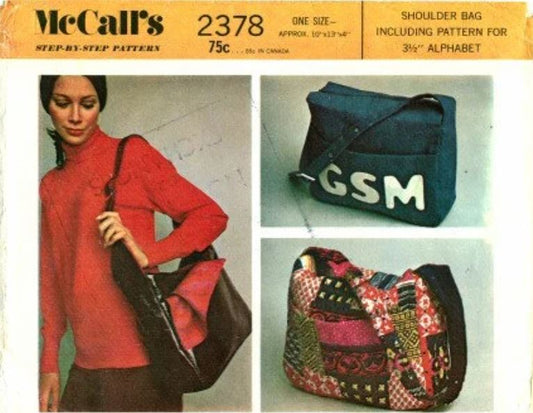 70s Shoulder Bag Top Handle Purse Handbag Carryall Bags Vintage Sewing Pattern McCalls 2378