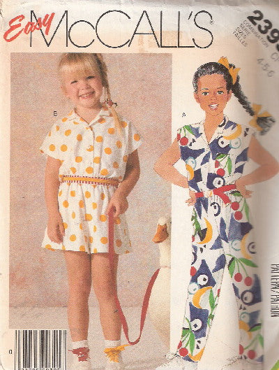 Toddler Kids Romper Jumpsuit Short or Long Length Easy Sewing Pattern McCalls 2393 4T 5T 6T