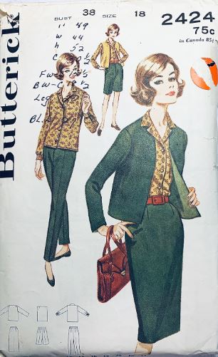 60s Boxy Women's Suit Jacket Skirt Bermuda Shorts Skinny Pants Plus Size Sewing Pattern Butterick 2424 B38
