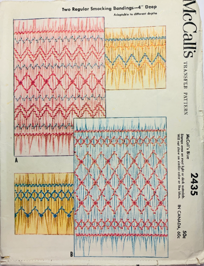 50s Kids Smocking Transfer Designs Iron On Template McCall 2435