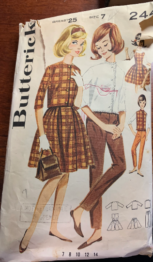 60s Girls Wardrobe Jumper Dress w/ Matching Blouse Vest Skinny Pants & Cropped Bolero Jacket Vintage Sewing Pattern Butterick 2445Size 7