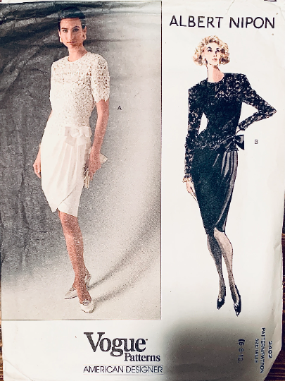 80s Sarong Dress Formal Cocktail Holiday Designer Albert Nipon Petite Vintage Sewing Pattern Vogue  2492 6 8 10