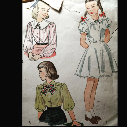 Girls Button Front Blouse Pilgrim Collar Sleeve Options Petticoat Half Slip Petite Vintage Sewing Pattern Simplicity 2531 B30