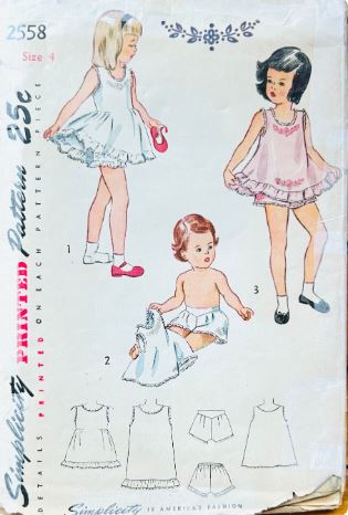 Toddler Girls Panties & Ruffled Petticoat Slip Vintage Sewing Pattern Simplicity 2558 Size 4