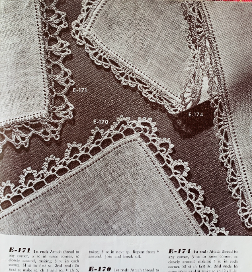 40s Handkerchief Edgings Book 256 ORIGINAL Crochet Pattern Magazine Tatting Hairpin Lace Trims Flowers Butterfly Cobweb