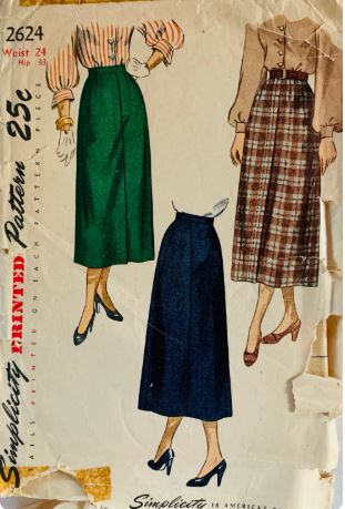 40s Womens Midi Skirt w/ Topstitching Interest Modest Petite Vintage Sewing Pattern Simplicity 2624 24