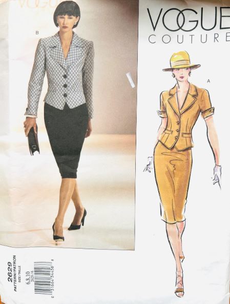 Womens 2 Piece Suit Fitted Jacket Pencil Skirt 90s does 40s Power Suits Vintage Sewing Pattern Vogue Couture 2629 6 8 10