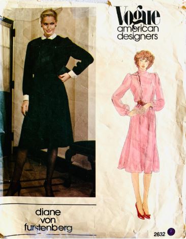 80s Pintuck Bodice Fit N Flare Designer Dress Diane Von Furstenberg Wounded Bird Vintage Sewing Pattern Vogue 2632 B36