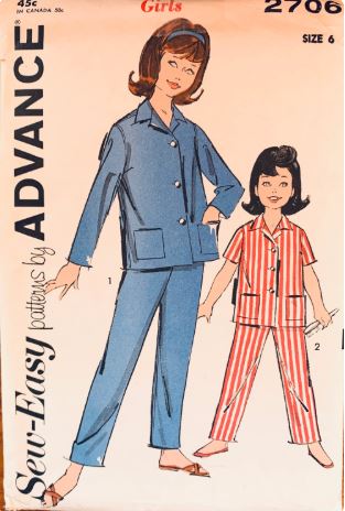 Girls Two Piece Pajama Set Pajamas Pants Sleepwear Vintage Sewing Pattern Advance 2706 Size 6