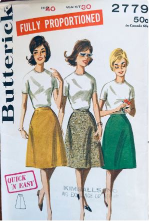 60s Basic A Line Proportioned Skirt Easy Vintage Sewing Pattern Butterick 2779 W30