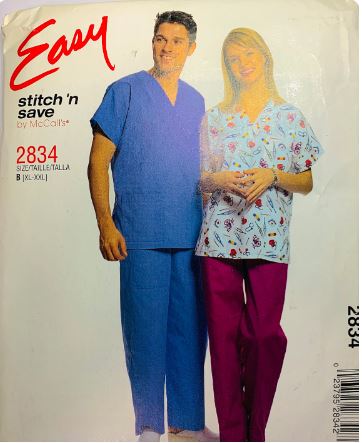 OOs Mens Womens Unisex Scrub Top Pants Scrubs Uniform Nursing Easy Vintage Plus Size Sewing Pattern McCalls 2834 XL XXL