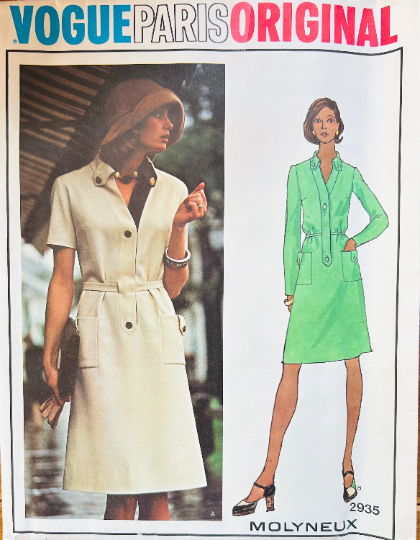 70s Shirtwaist Dress Molyneux Designer Vintage Sewing Pattern Vogue 2935 B34