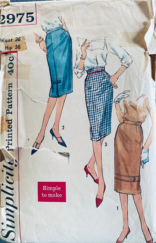 50s Midi Skirt Pattern Paperbag Waist Fitted Skirts Easy Vintage Sewing Pattern Simplicity 2975 W26
