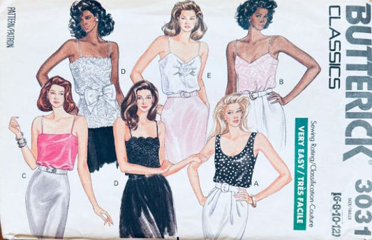 80s Spaghetti Strap Lingerie Camisole Shell Top Petite Vintage Easy Sewing Pattern Butterick 3031 S M