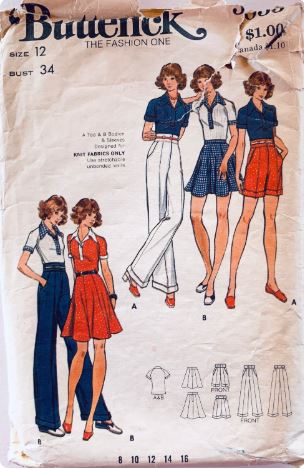 70s Ladies Separates Cuffed Pants High Waist Shorts Flared Mini Skirt Blouse Vintage Sewing PatternButterick  3053 B34