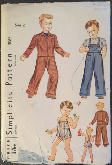 Toddler Boys Cuffed Pants Jacket Overalls Playsuit Romper Sun Suit Vintage Sewing Pattern Simplicity 3062 Size 2