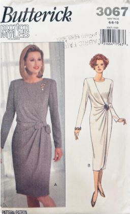 90s Womens Sarong Style Fitted Cocktail Mother of the Bride Special Occasion 90s does 40s Dress Designer Vintage Petite Sewing Pattern Butterick 3067 XS