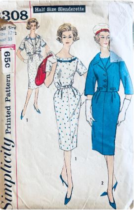 50s Fitted Sheath Dress Petite Vintage Wounded Bird Sewing Pattern Simplicity 3308 B33