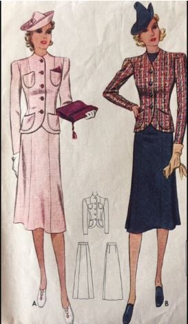 30s Womens Suit Fitted Jacket & Matching Skirt Vintage Sewing Pattern McCalls 3094 B36