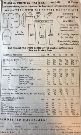 30s Womens Suit Fitted Jacket & Matching Skirt Vintage Sewing Pattern McCalls 3094 B36