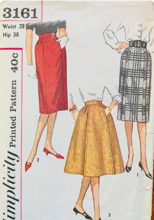 60s Flared or Full Skirt Pleated Waistband Fitted or Flared Skirts Vintage Sewing Pattern Simplicity 3161 W28