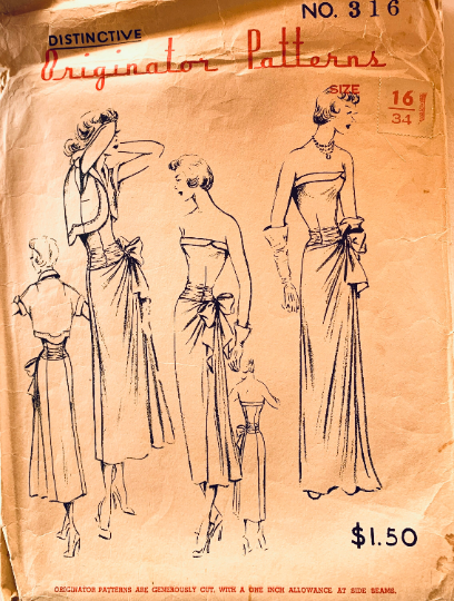 40s Strapless Formal Gown Body Con Wedding Dress Wounded Bird Vintage Sewing Pattern Fashion Originator 316 B34