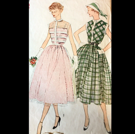 50s Fit N Flare Pintuck Bodice Sleeveless Shirtwaist Dress Petite Vintage Sewing Pattern Simplicity 3252 B30